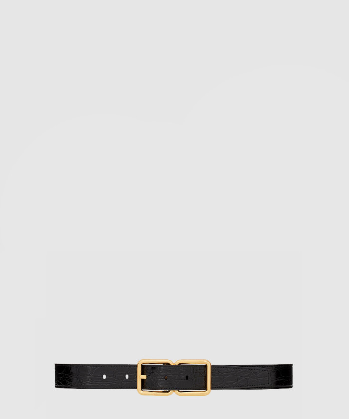 [SAINT LAURENT-생로랑]크로커다일 엠보스드 가죽 소재의 더블 버클 벨트  6698651
