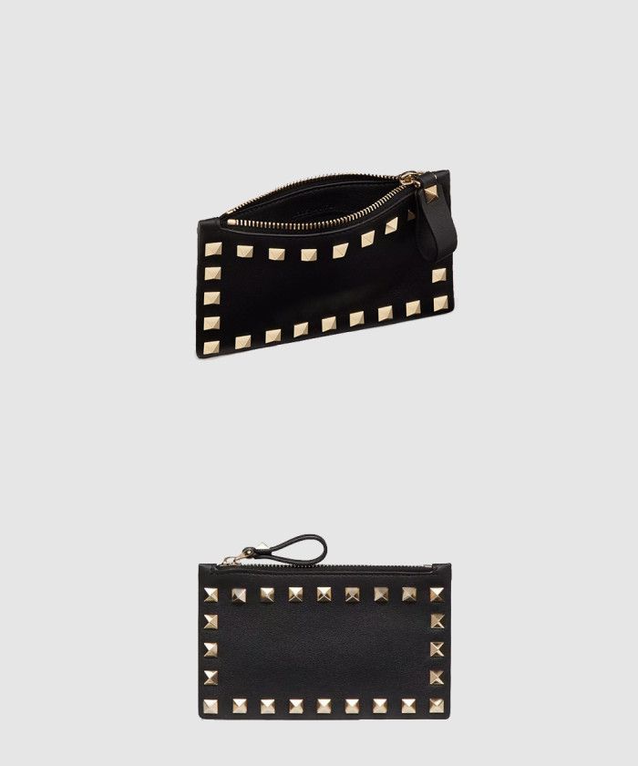 [VALENTINO-발렌티노]송아지 가죽 락스터드 지퍼 카드 케이스