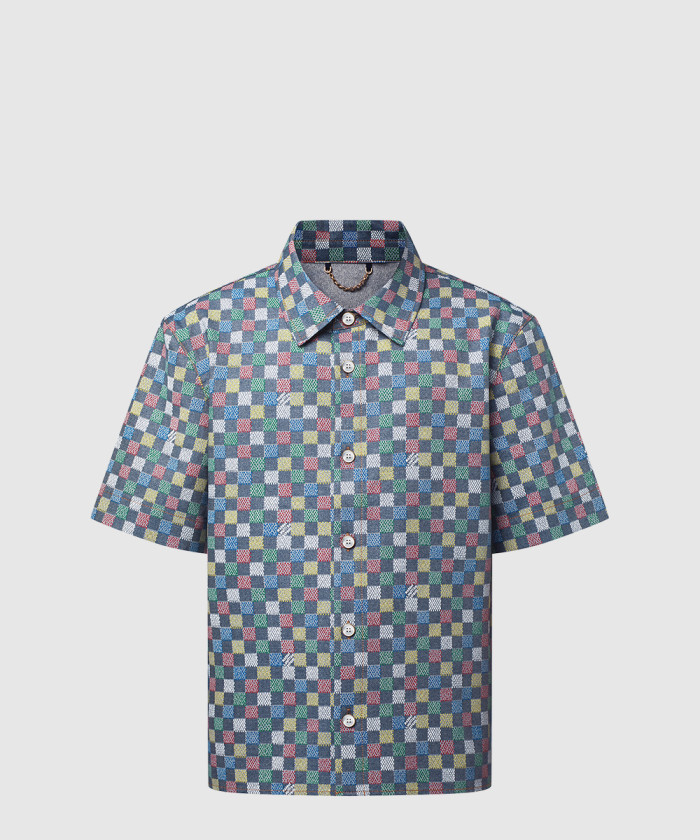 [LOUIS VUITTON-루이비통]다미에 샴브레이 쇼트 슬리브드 셔츠 1AHCII