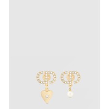 [DIOR-디올]하트 진주 언발 펜던트 메탈 귀걸이 E3772