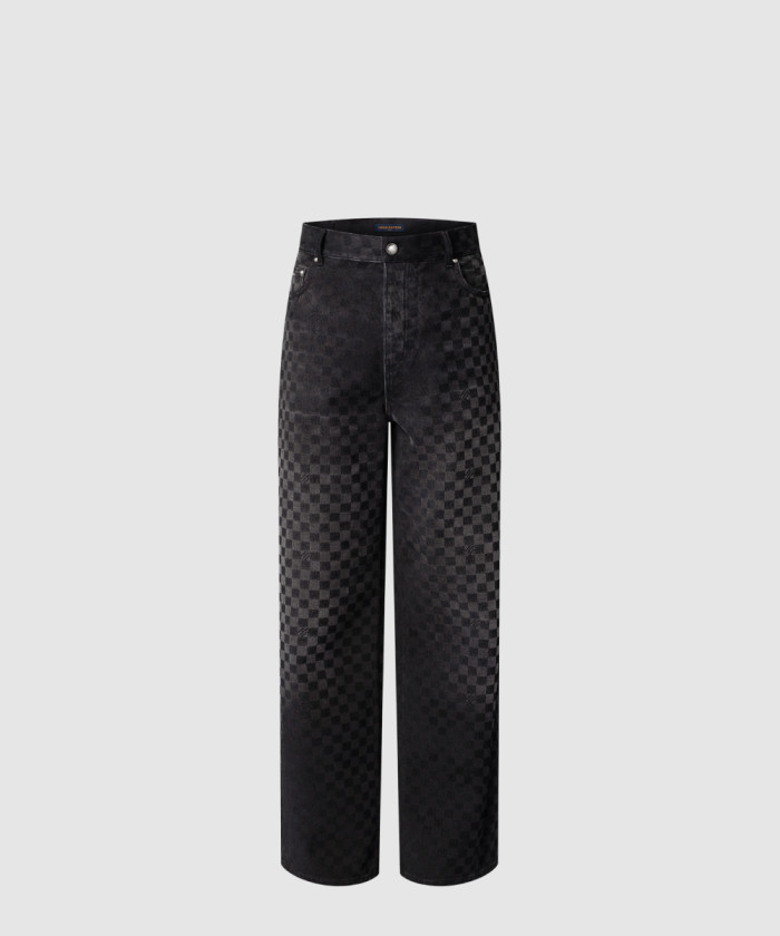 [LOUIS VUITTON-루이비통]플록드 다미에 데님 와이드 레그 팬츠 1AHBKQ