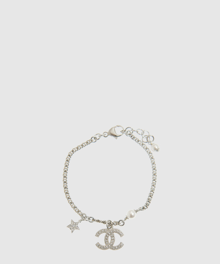 [CHANEL-샤넬]CC 스타 실버 크리스탈 팔찌 AB3556