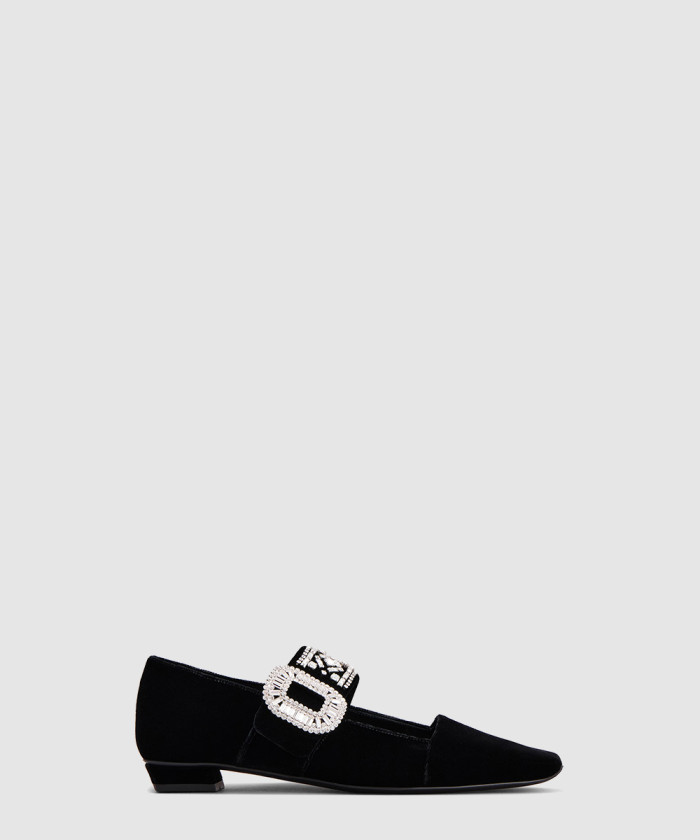 [ROGER VIVIER-로저비비에]크리스탈 벨벳 메리 제인 발레 플랫 0074