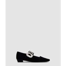 [ROGER VIVIER-로저비비에]크리스탈 벨벳 메리 제인 발레 플랫 0074