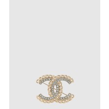 [CHANEL-샤넬]크리스탈 체인 CC 브로치 골드 AB5612