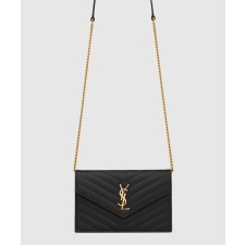 [SAINT LAURENT-생로랑]그랑 드 뿌드르 가죽 소재 cassandre 엔벨로프 체인 지갑 742920