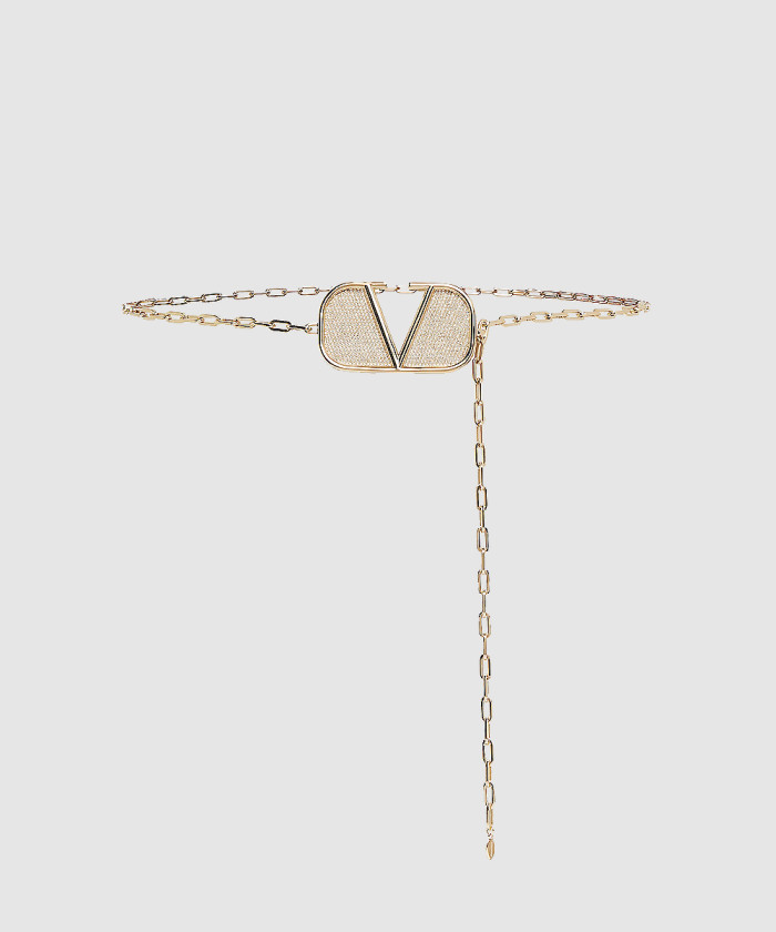 [VALENTINO-발렌티노]브이로고 크리스탈 임벨리시드 체인벨트