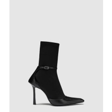 [MCQUEEN-알렉산더맥퀸]가죽 패널 하이힐 앵클 부츠 30322B